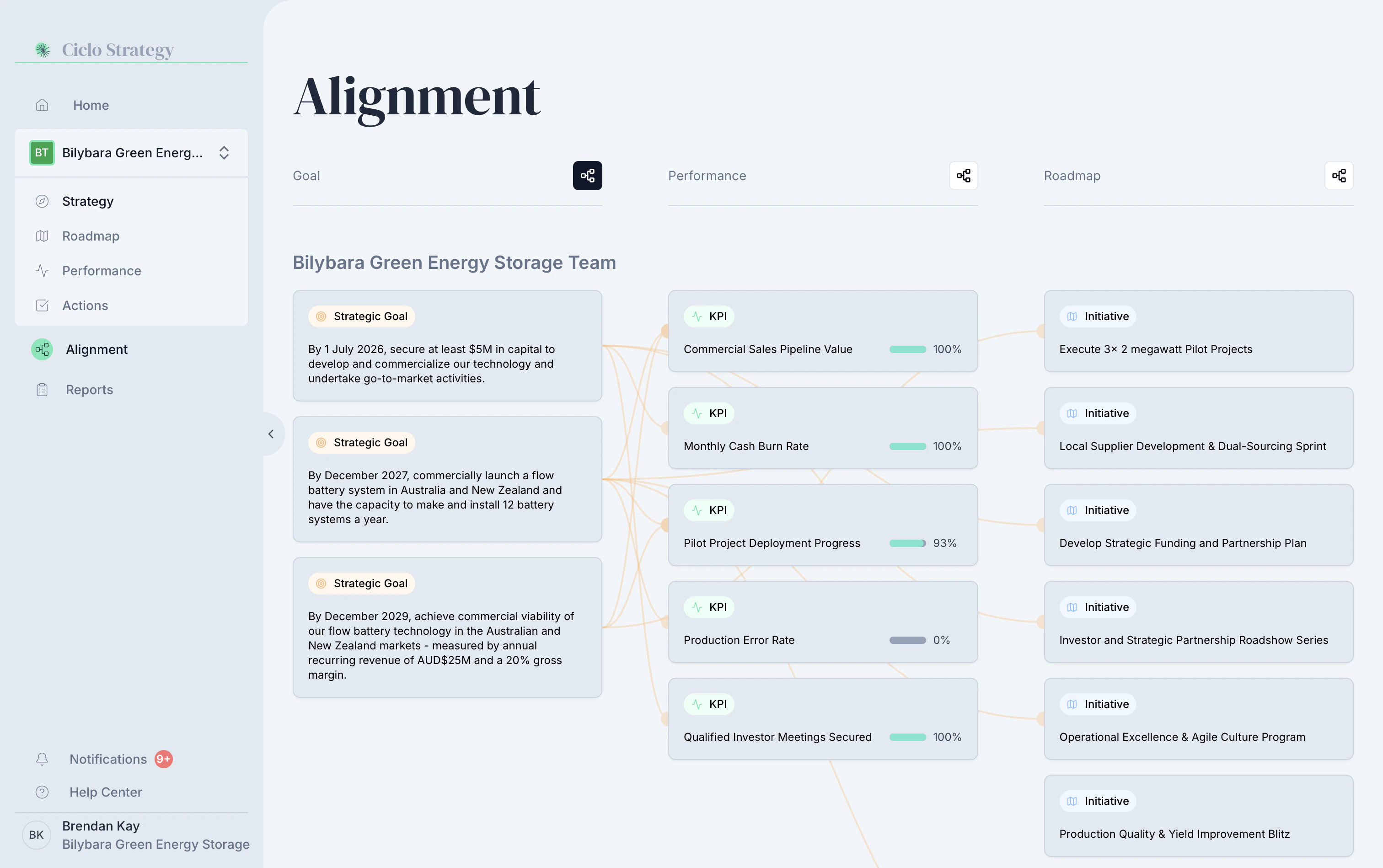 The Ciclo Strategy alignment view
