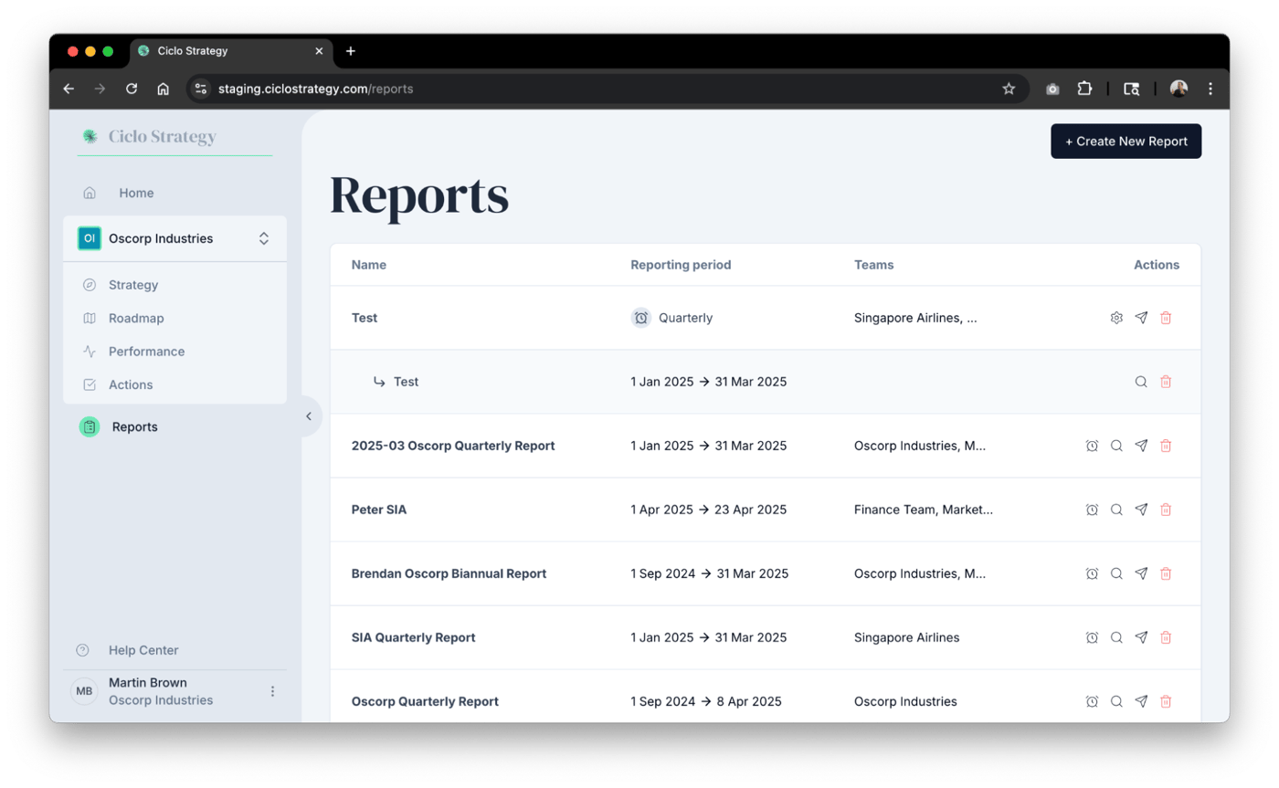 Creating a new report