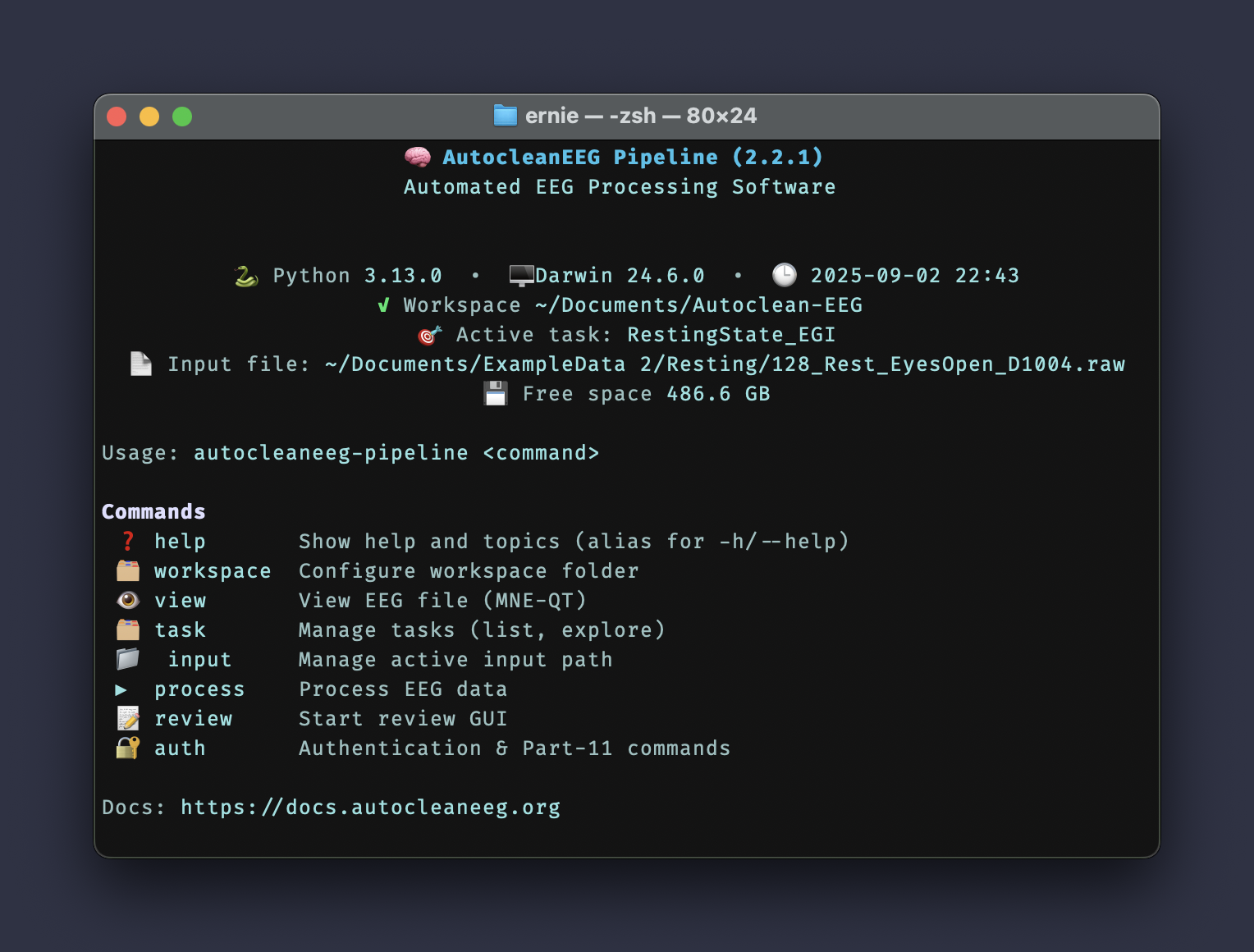 AutocleanEEG CLI help showing available commands