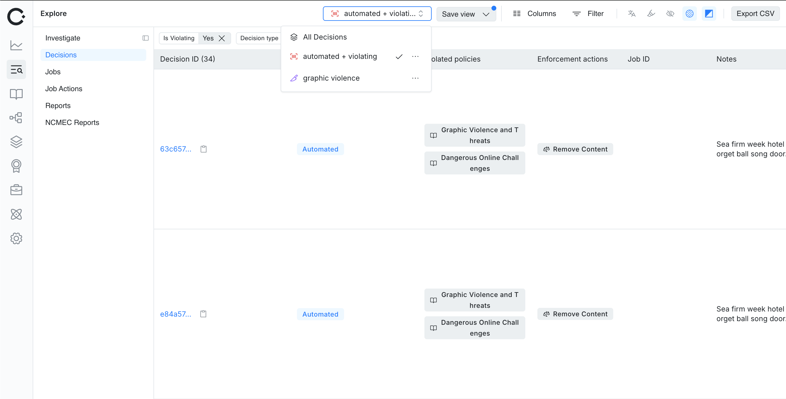 Decision table page showcasing the new Views feature