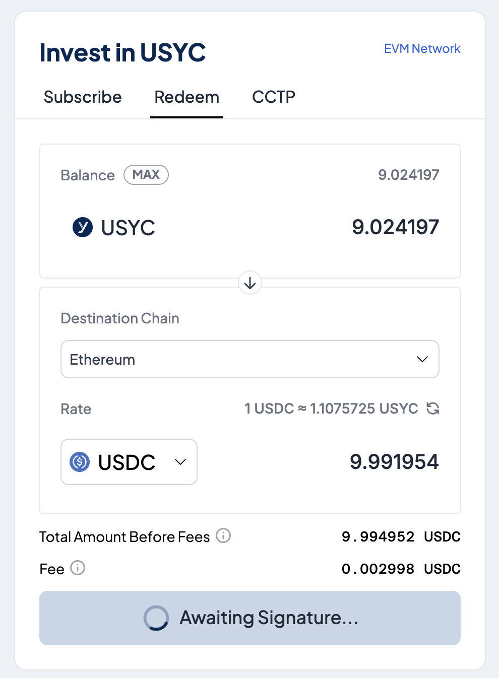 Redeem Confirm Tx step 1