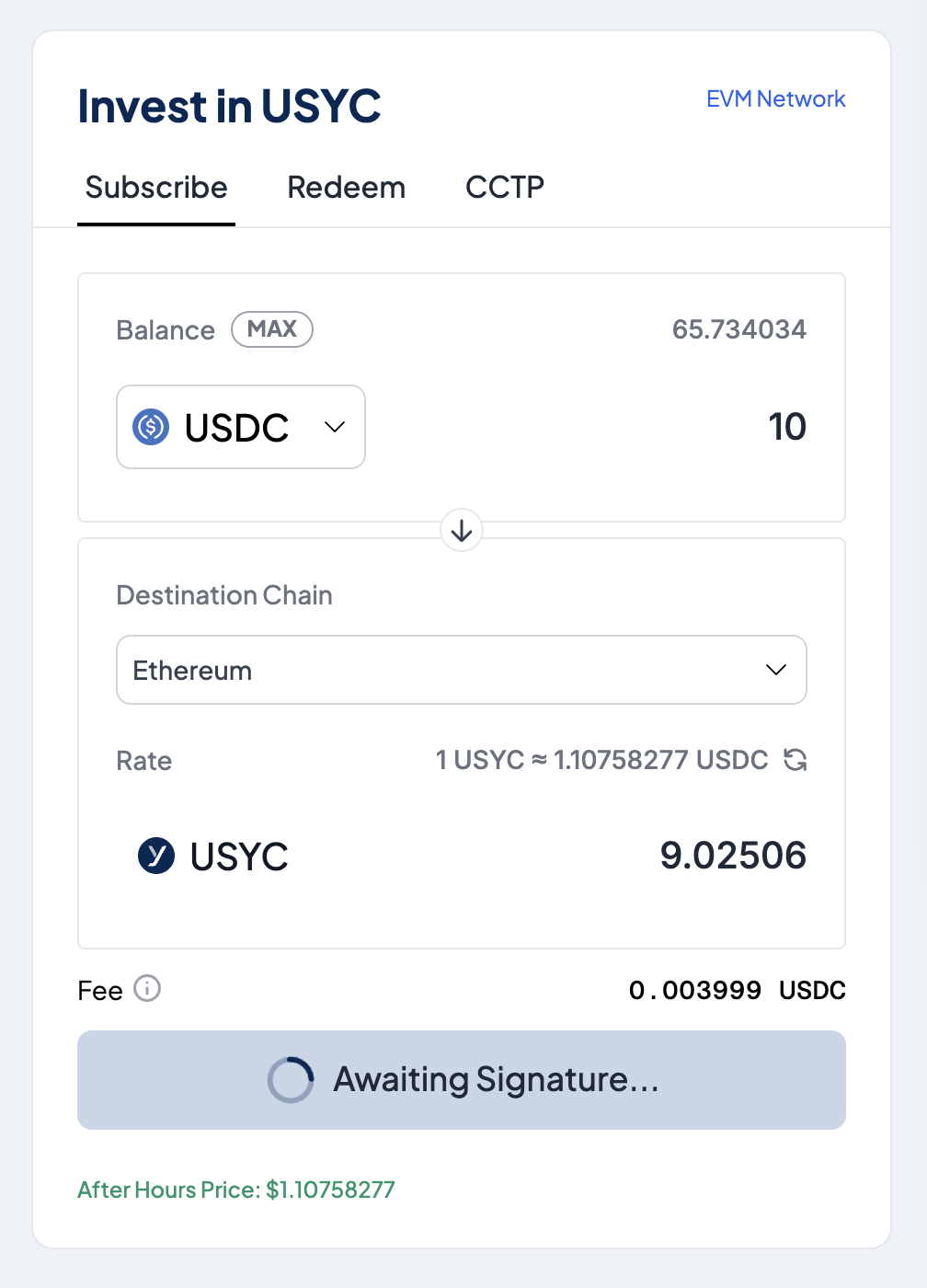Subscribe Confirm Tx step 1