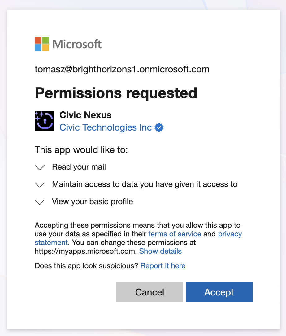 OAuth Consent Screen - Mail
