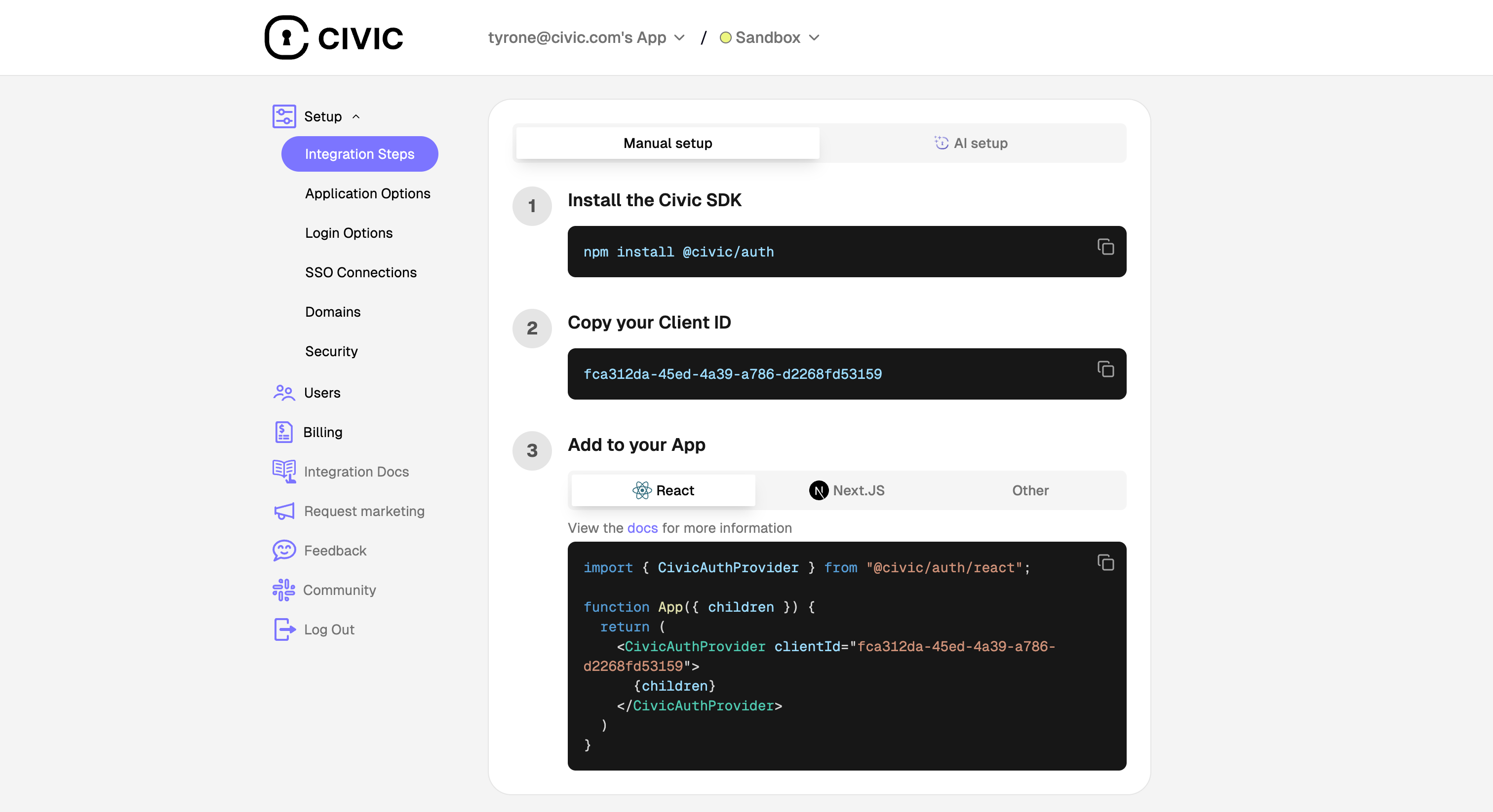Getting Client ID from auth.civic.com