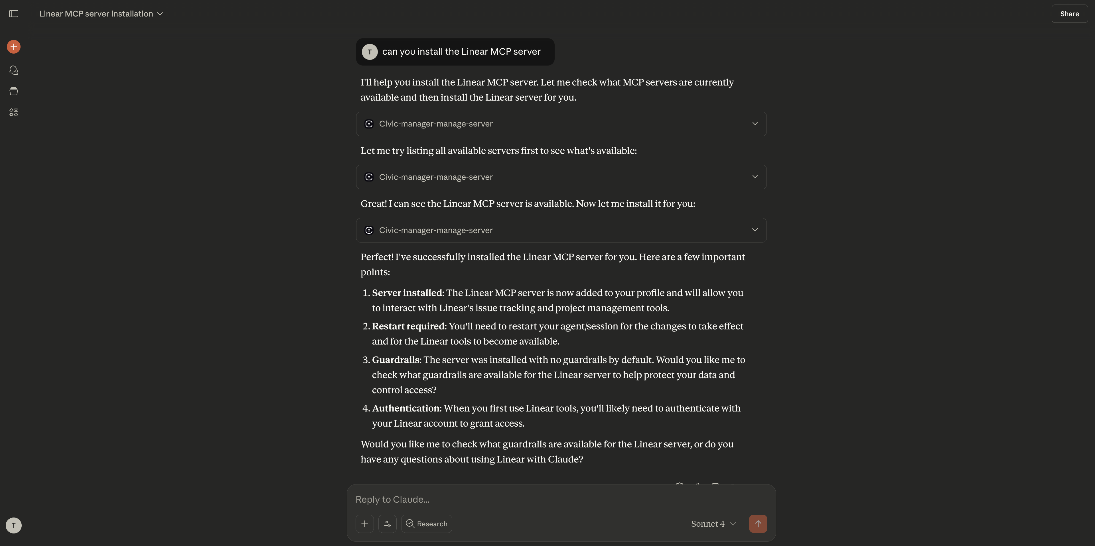 Claude Desktop chat showing successful tool usage