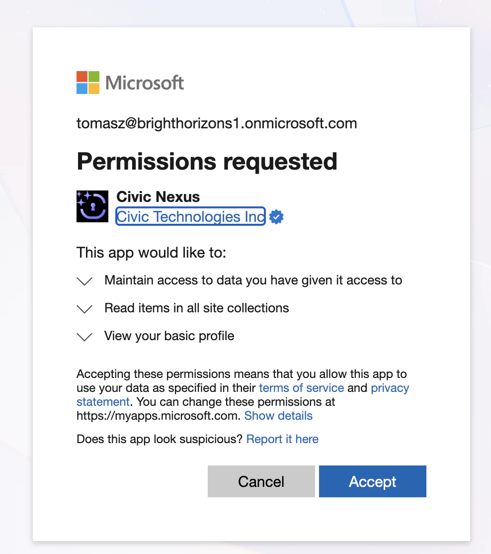 OAuth Consent Screen - SharePoint
