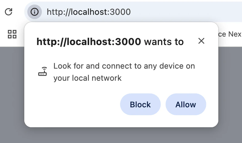 Local network access permission prompt in Chrome