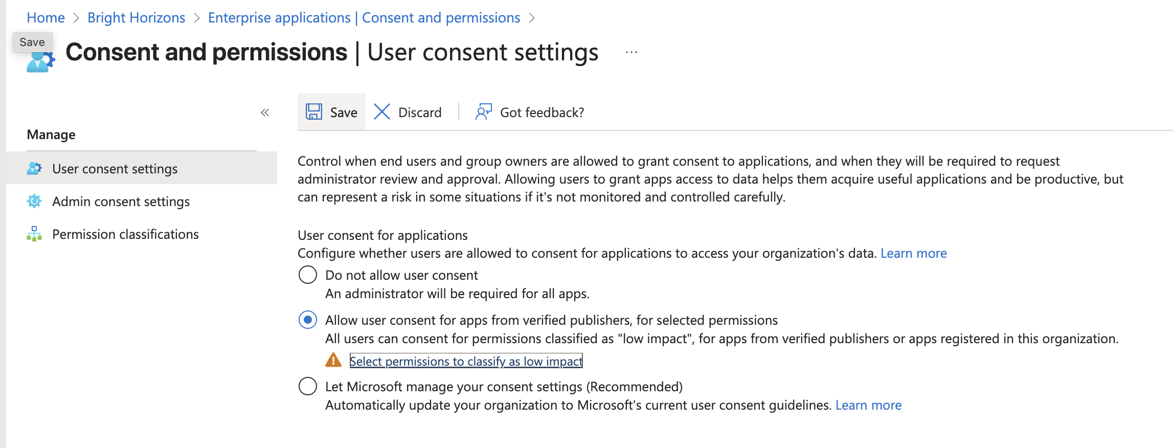 User Consent Settings