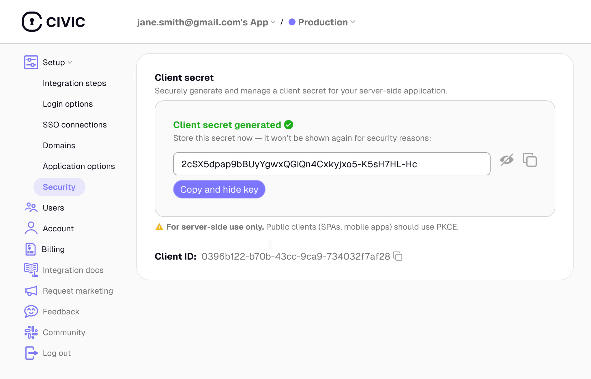 Client Secret Generation in Dashboard