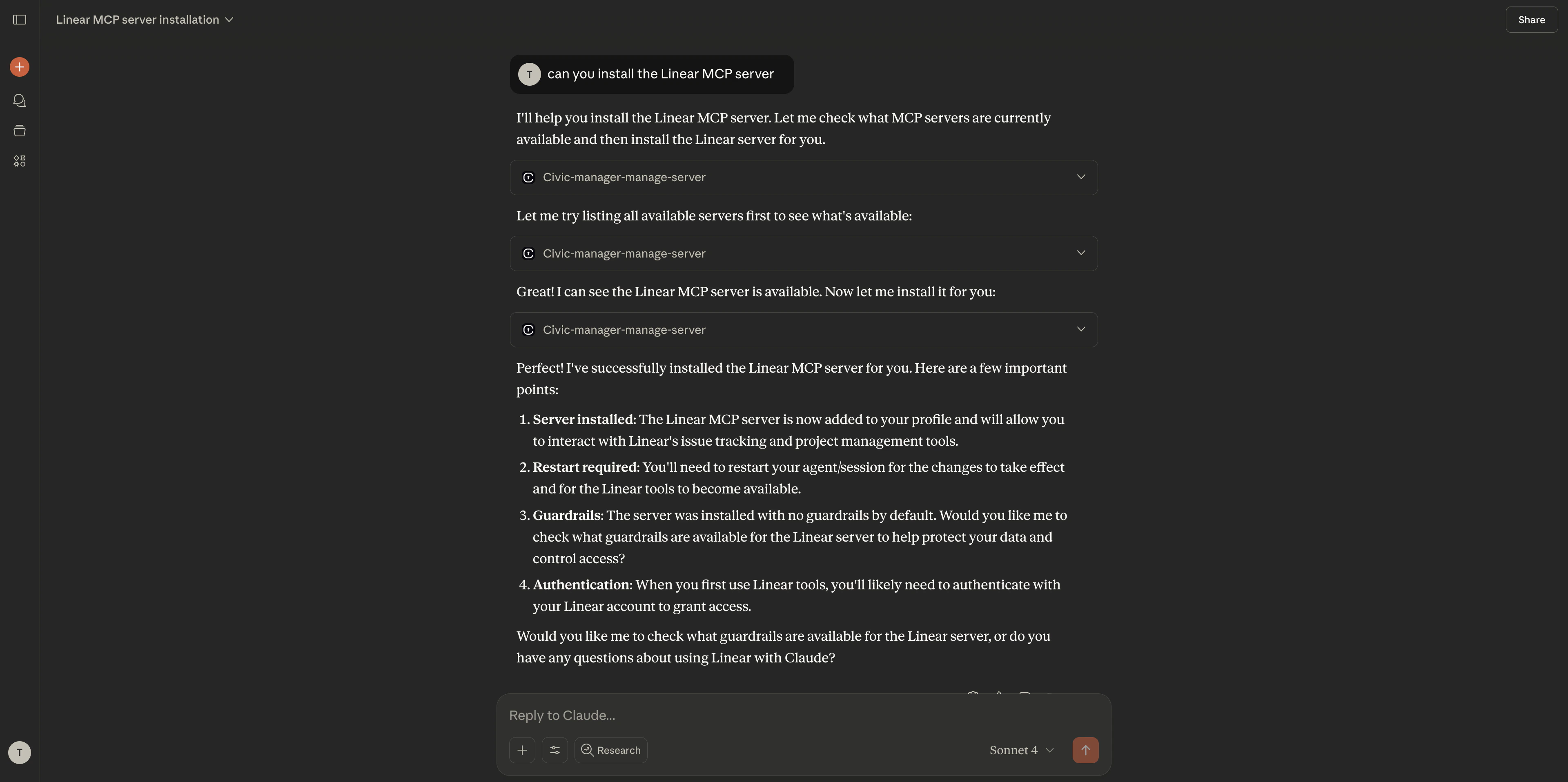 Claude Desktop chat showing successful tool usage