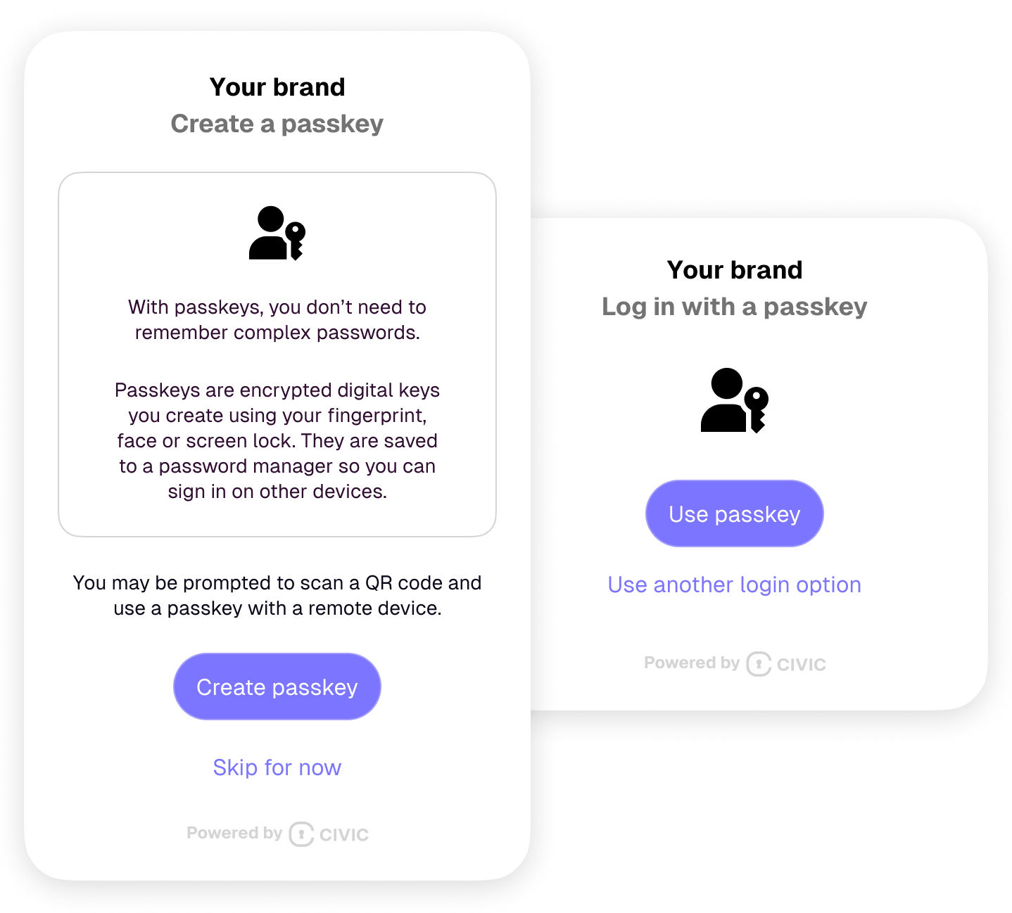 User-facing passkey authentication prompt Passkey login interface