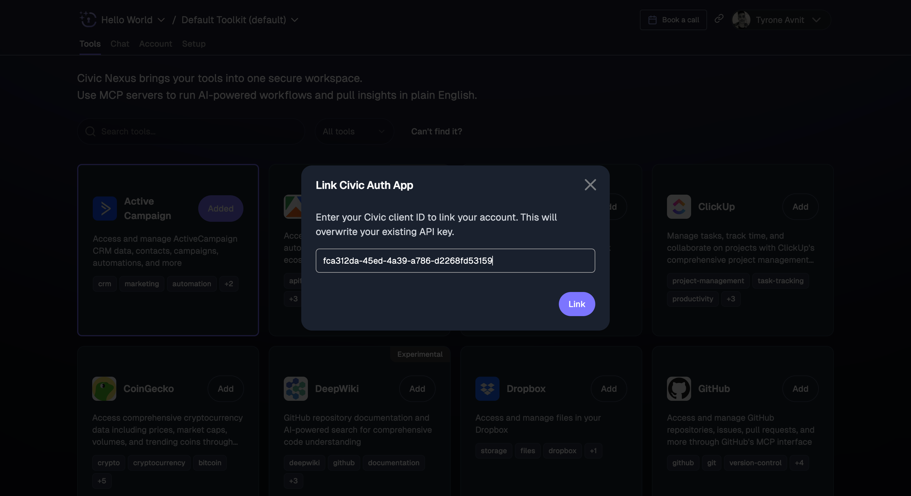 Confirmation of Client ID linked in Nexus
