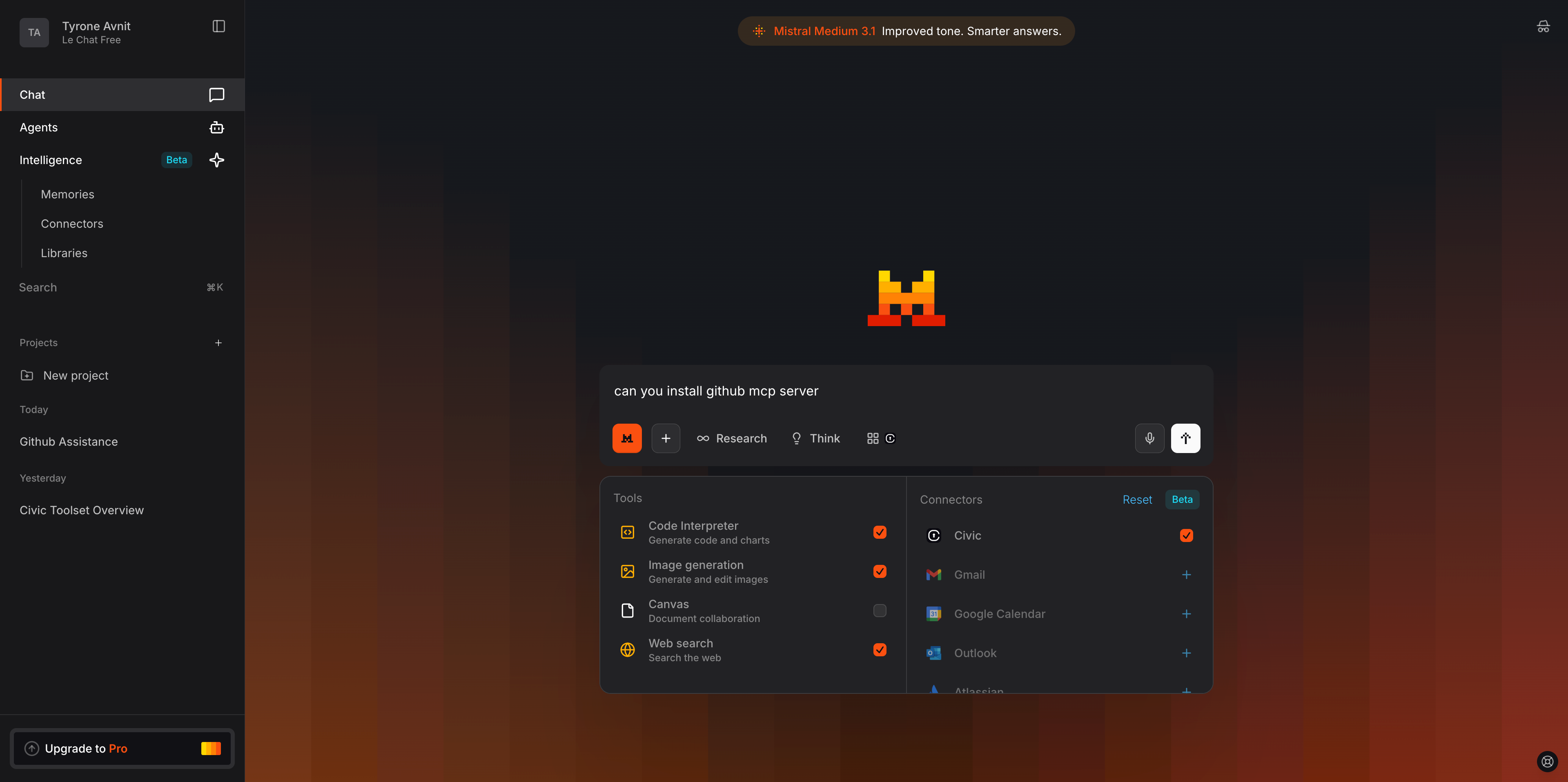 LeChat chat showing successful tool usage