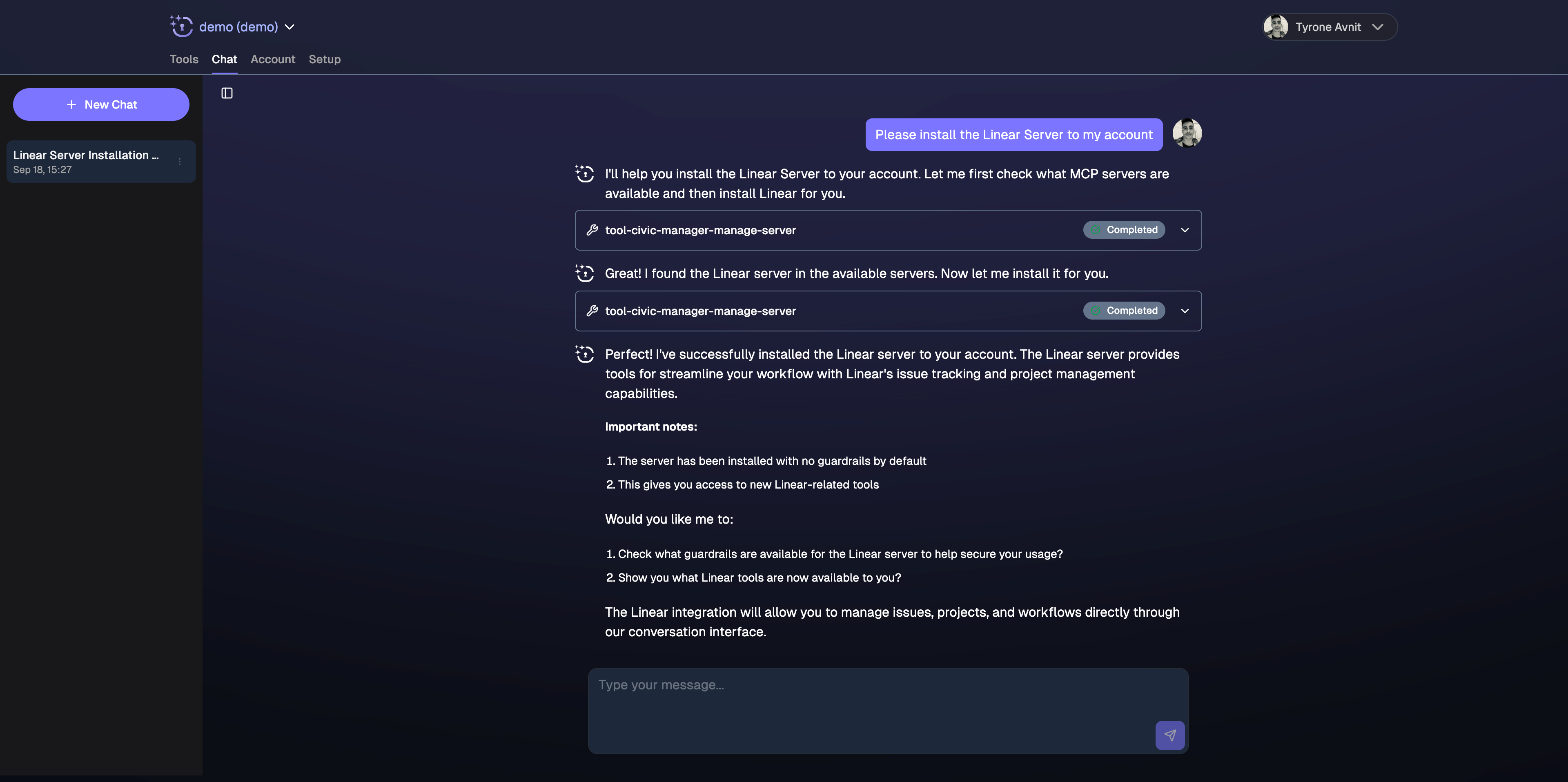Nexus built-in chat interface