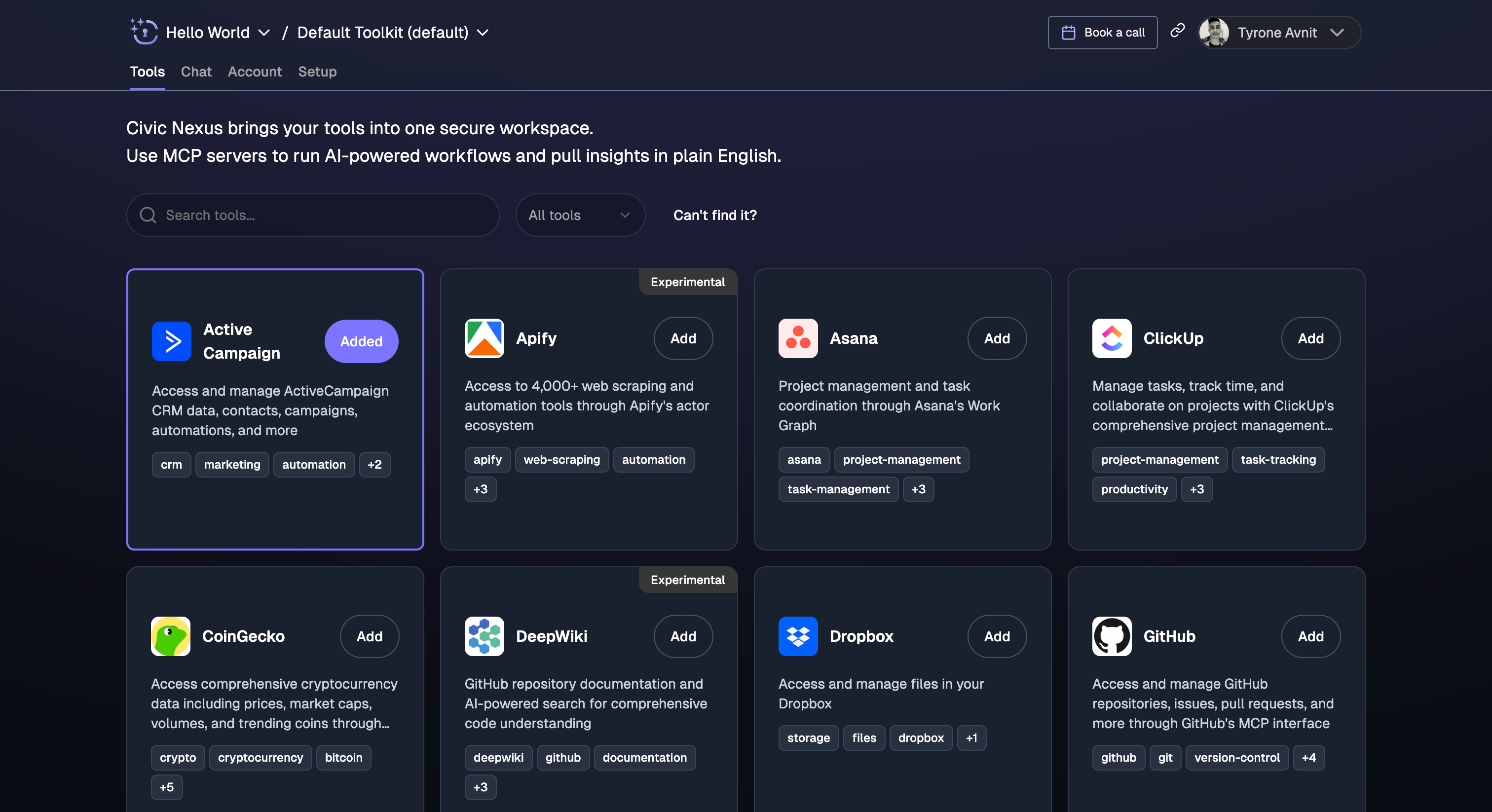 Adding tools to your Nexus organization