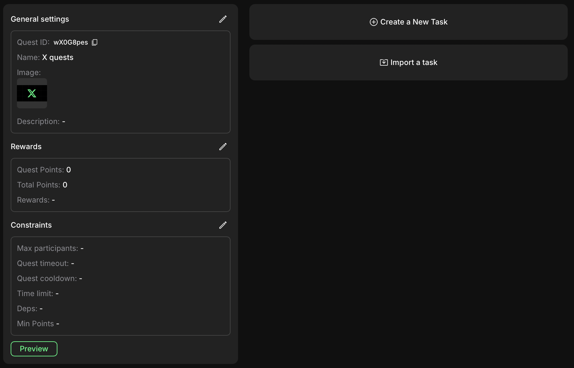 Quest settings page