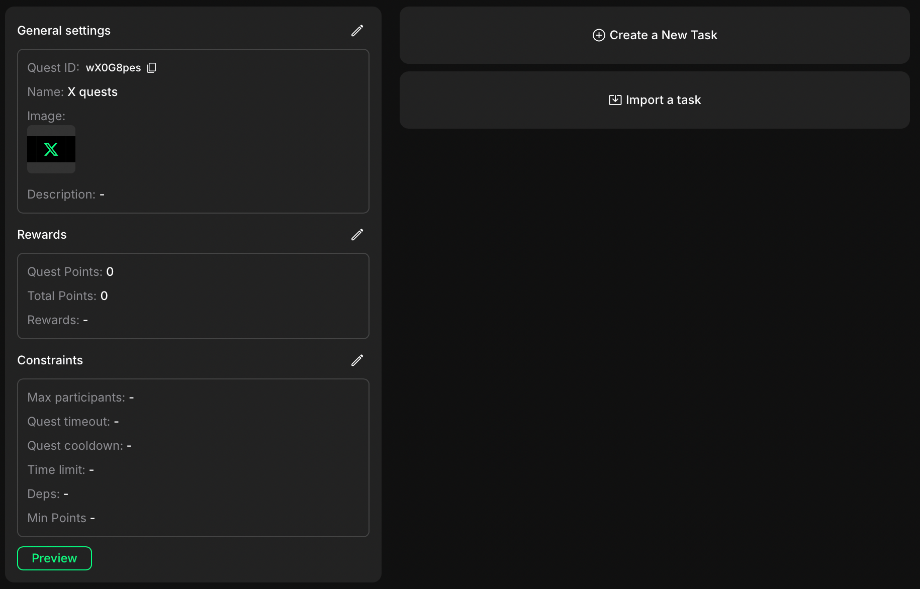 Quest settings page