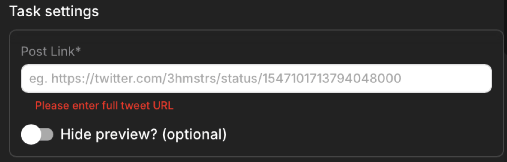 Quote task settings