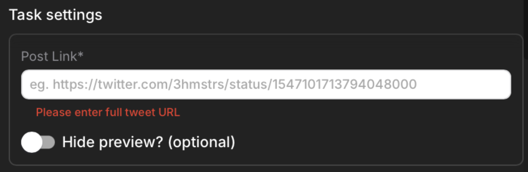 Repost task Post Link field