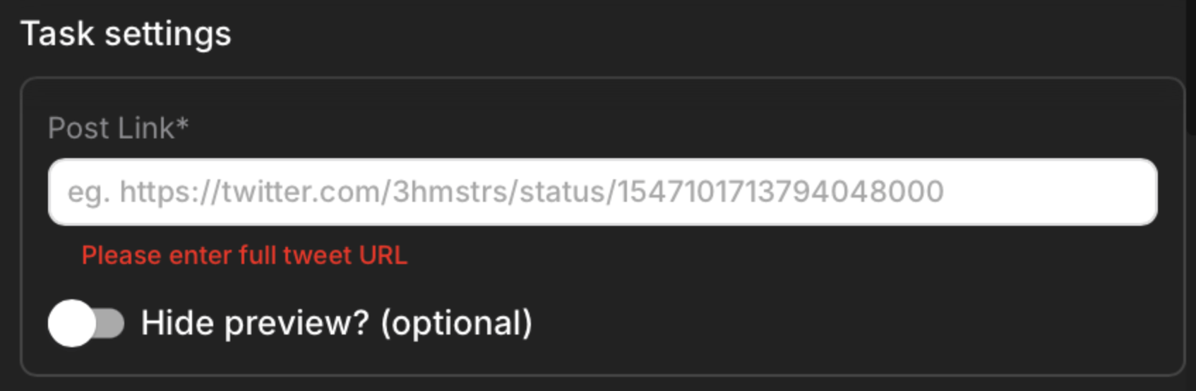 Repost task Post Link field