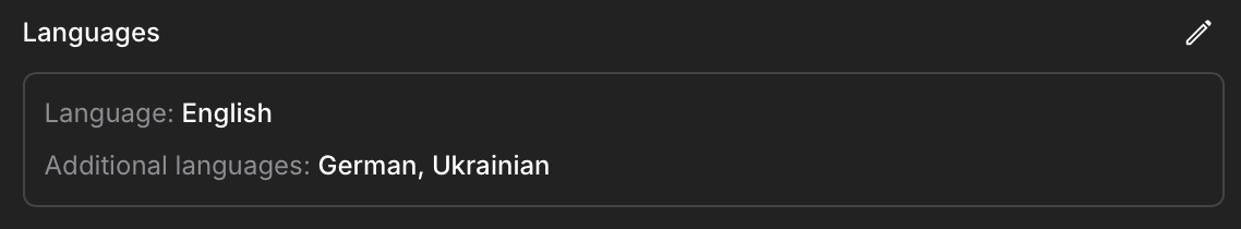 Languages section updated