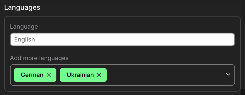 Languages settings window