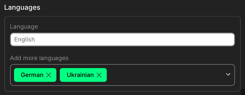 Languages settings window