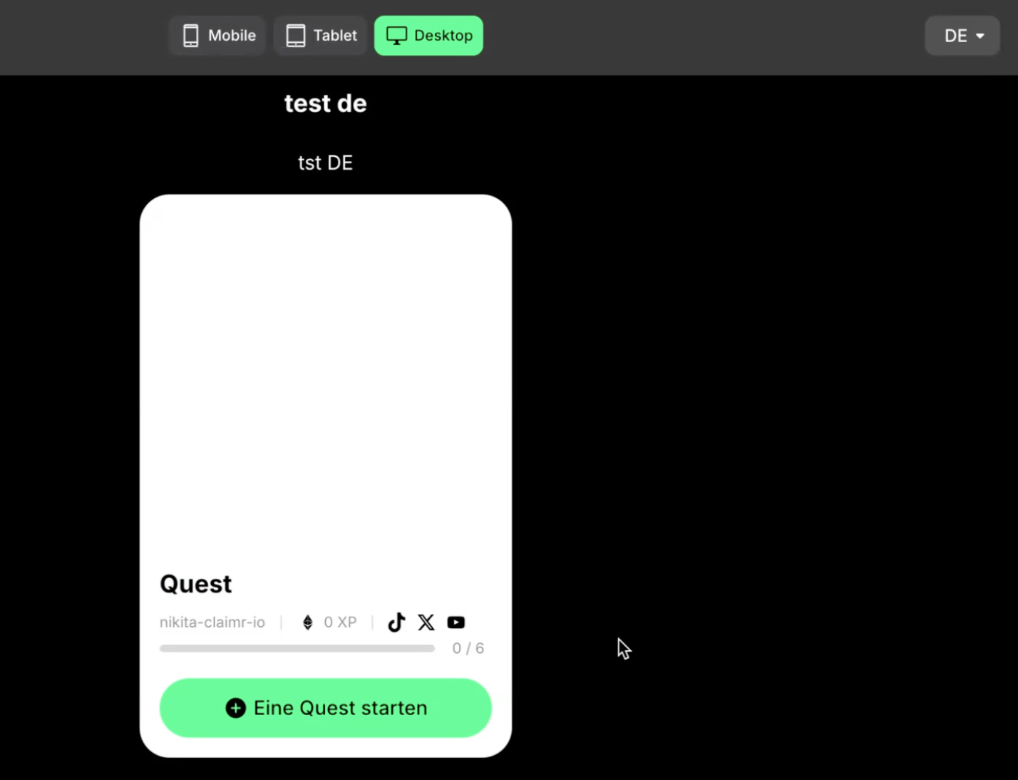 Quest card displaying content in German when selected