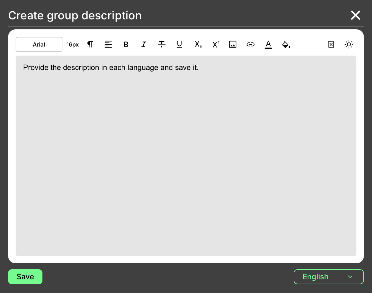 Rich text editor default language