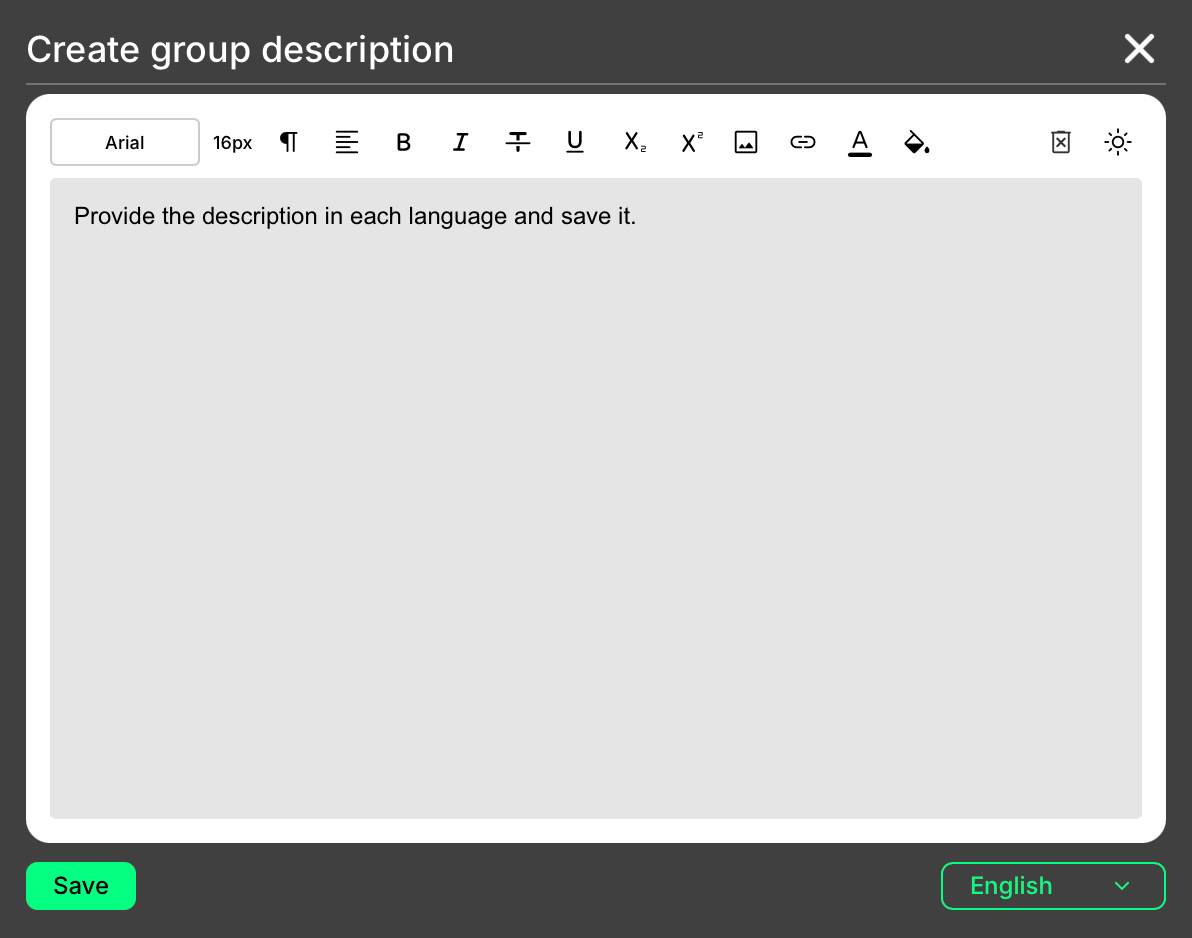 Rich text editor default language