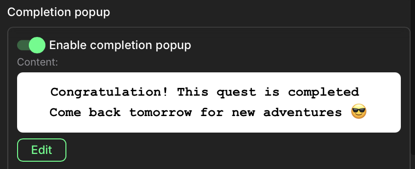 Completion pop-up content editor