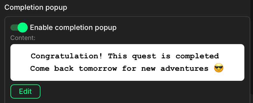 Completion pop-up content editor