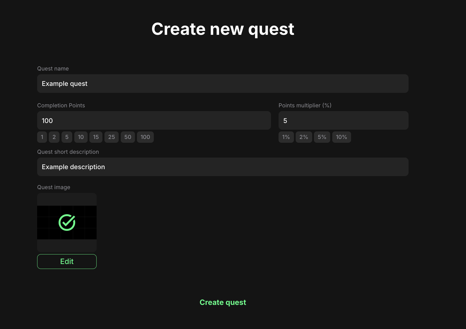 Create quest form