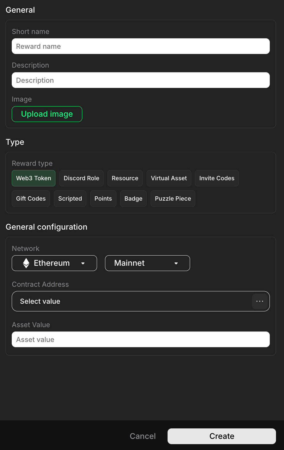 Create a reward form