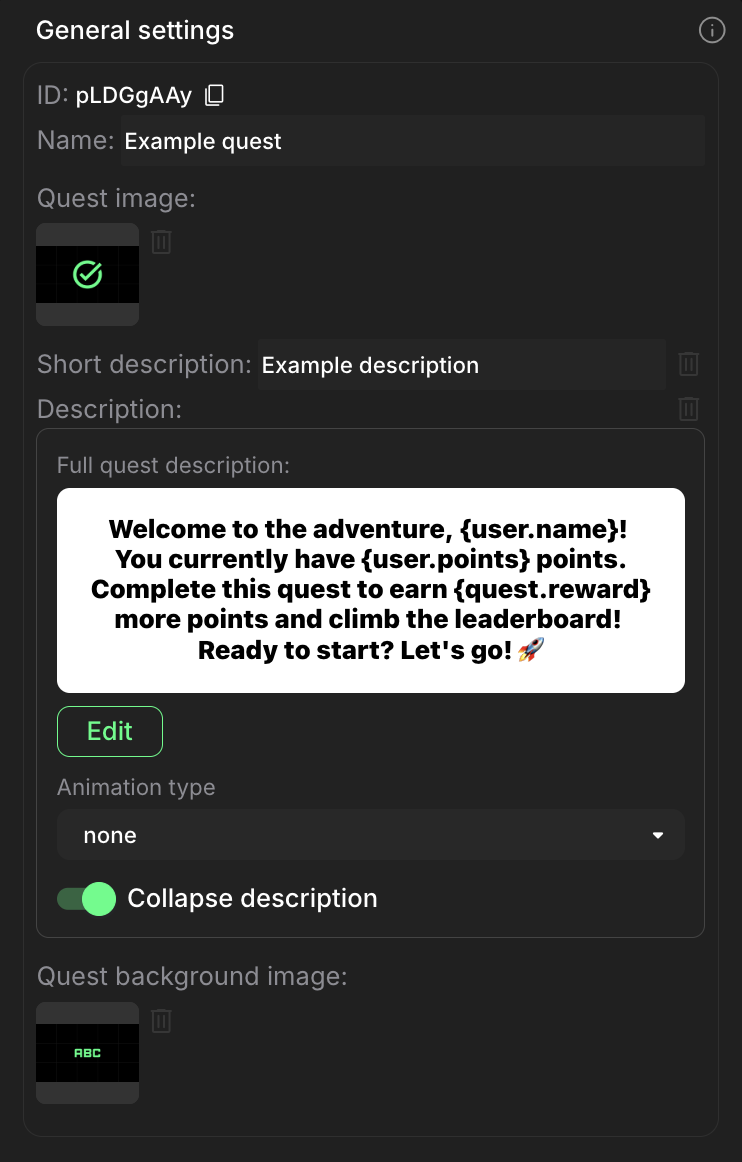 Quest general settings