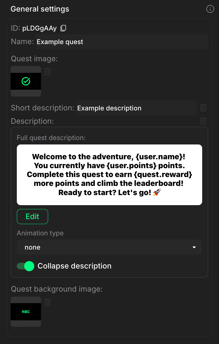 Quest general settings