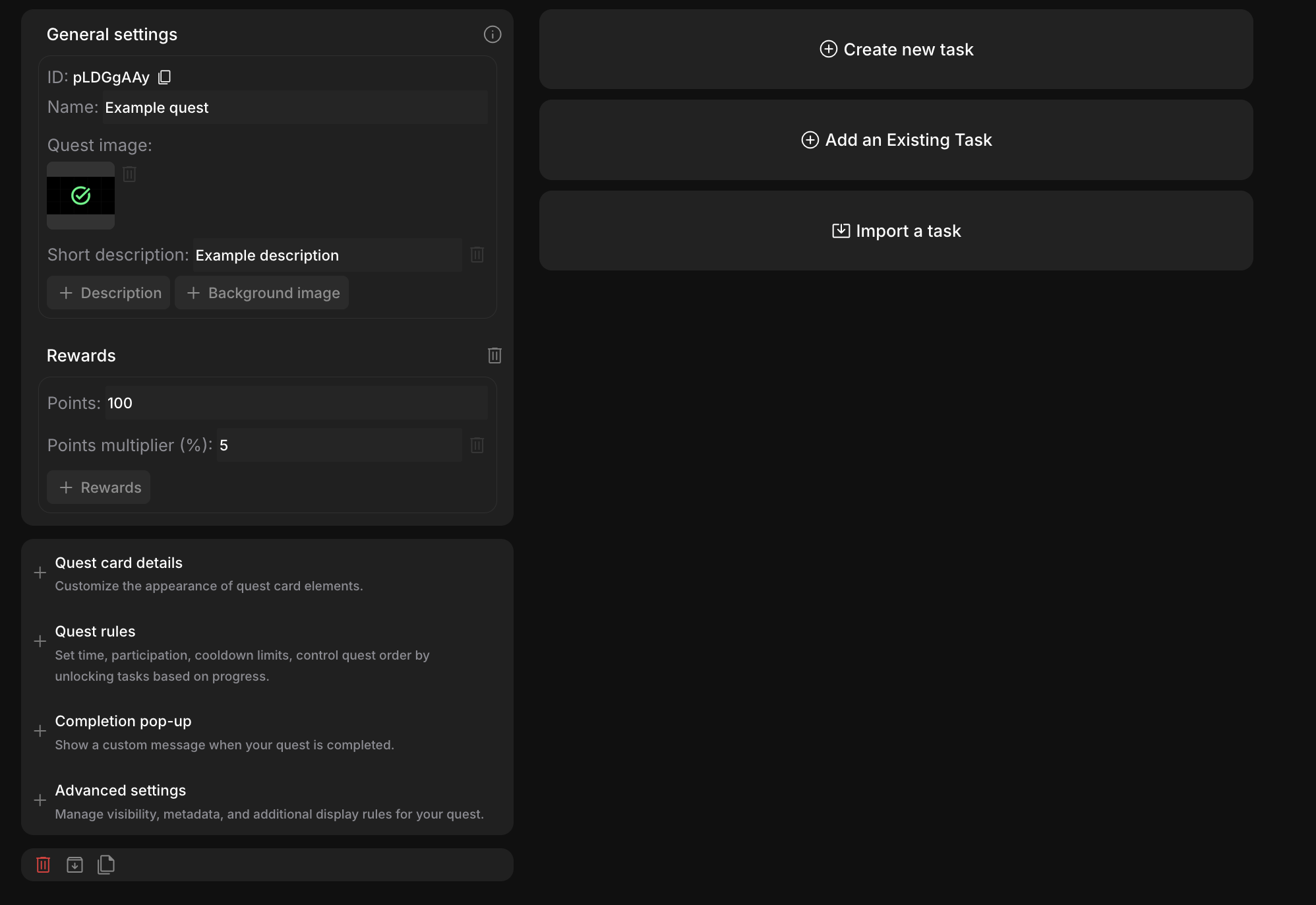 Quest settings overview