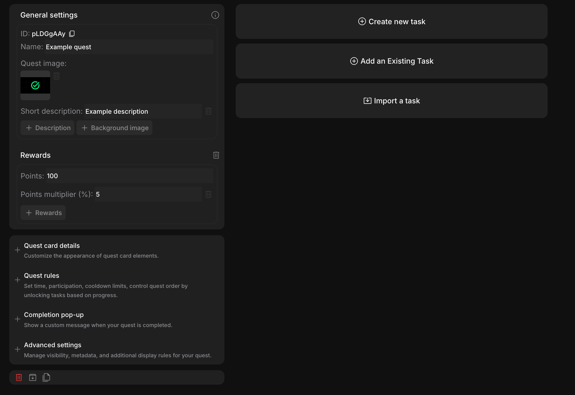 Quest settings overview