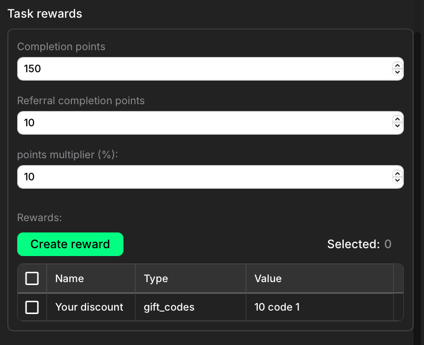 Create reward button within quest settings