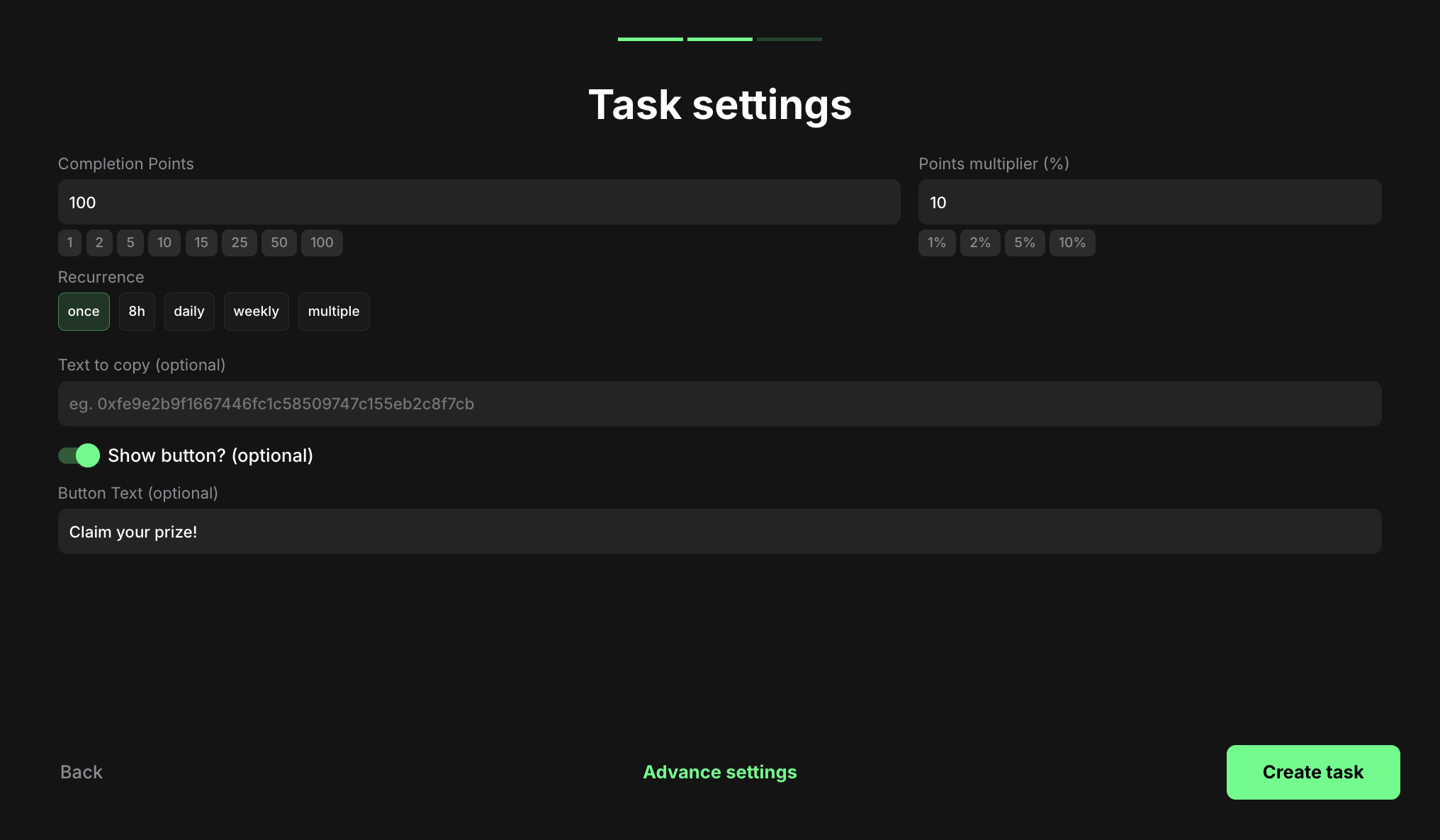 Block task settings