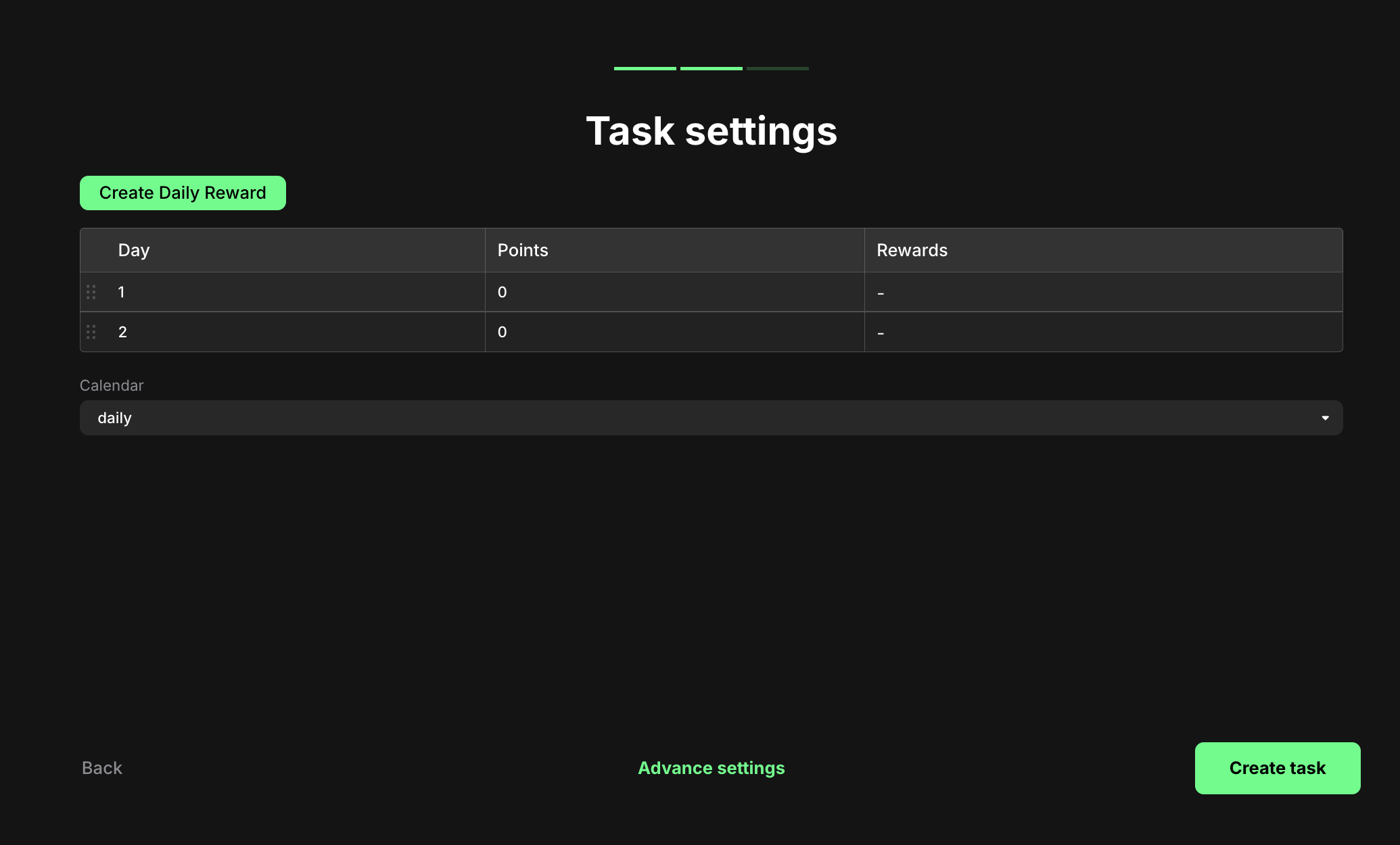Daily checkin task settings