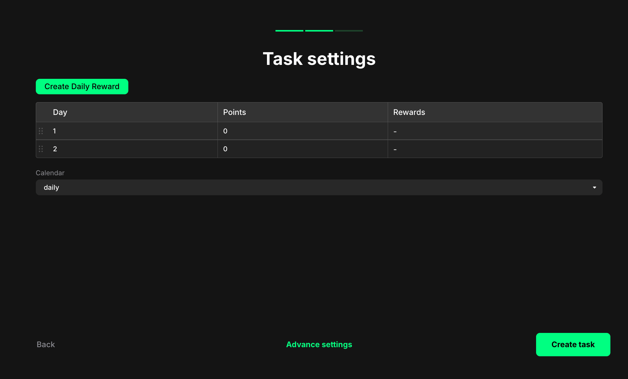 Daily checkin task settings
