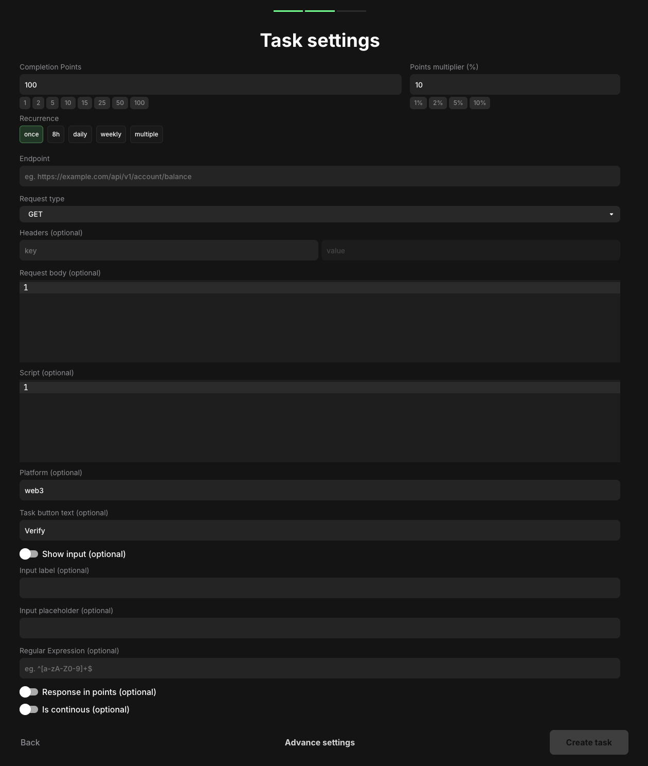 Task settings