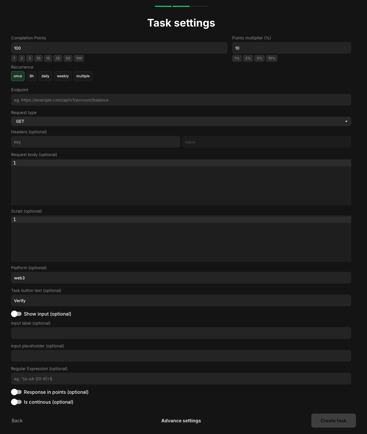 Task settings