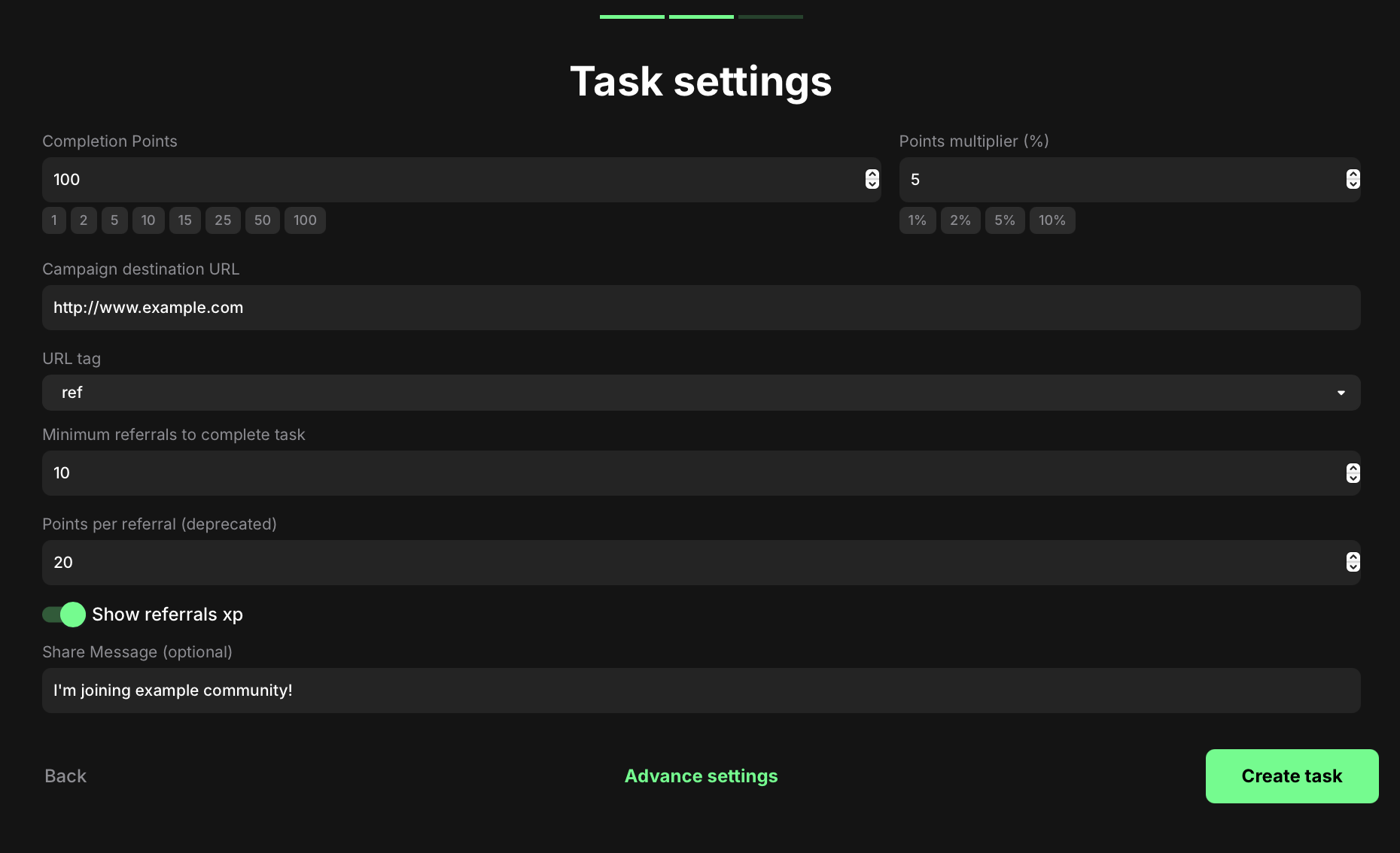 Task setting section