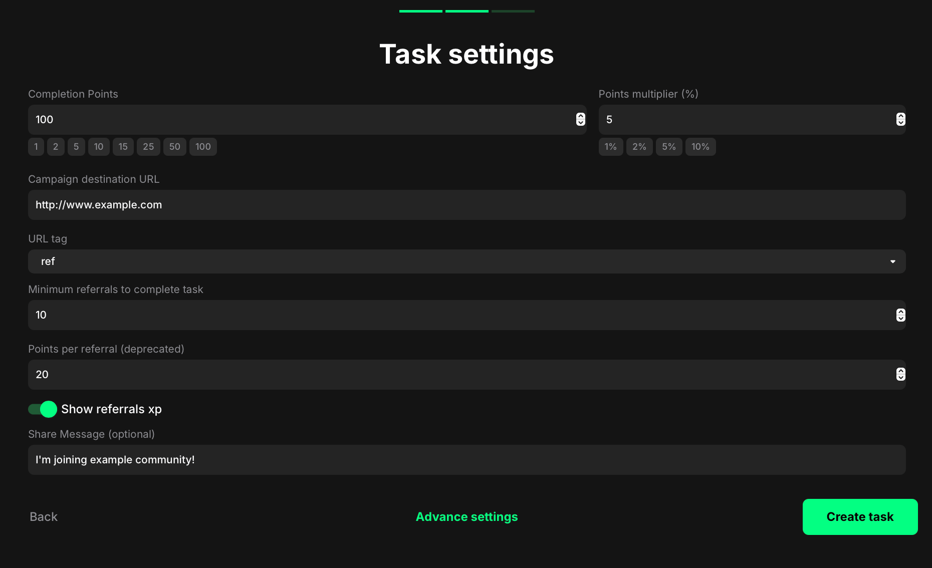 Task setting section