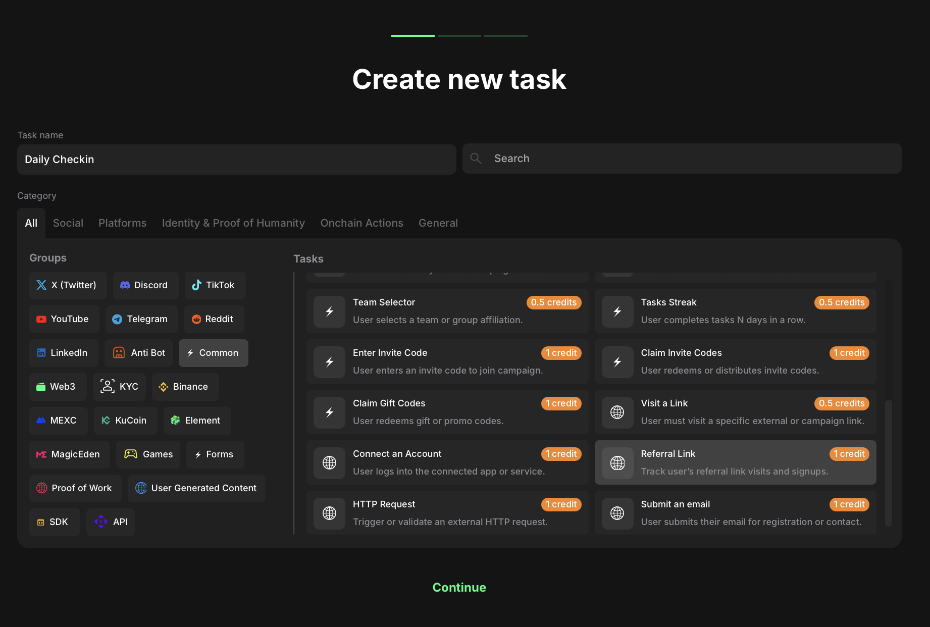 Task type section