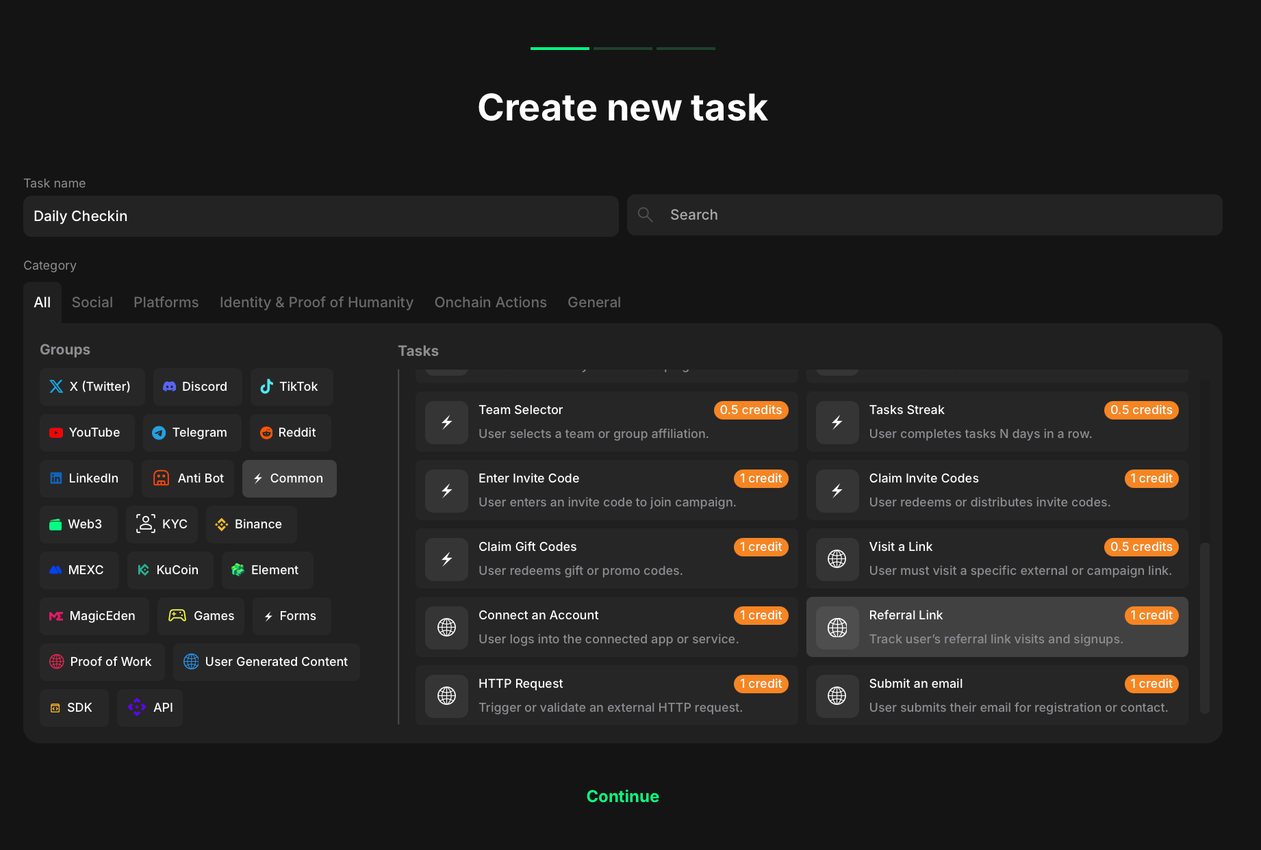 Task type section