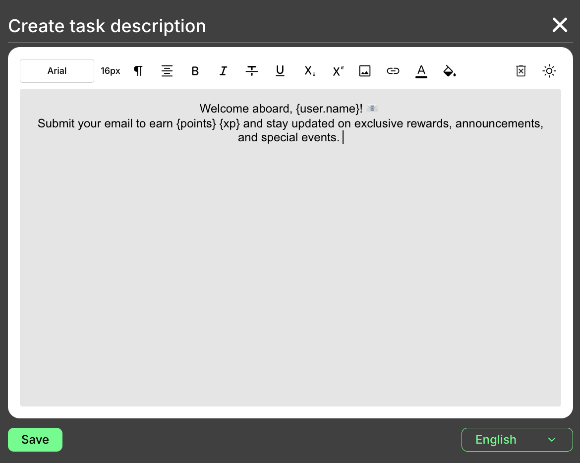 Description rich-text editor