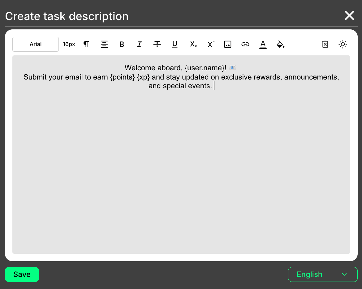 Description rich-text editor